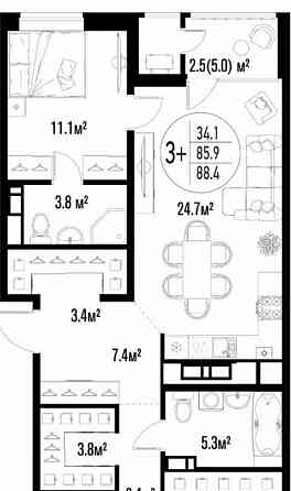 3-комн. квартира, 88.4 м2, 9/20 эт. Астрахань