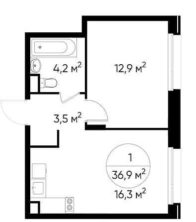 1-комн. квартира, 36 м2, 1/17 эт. Москва