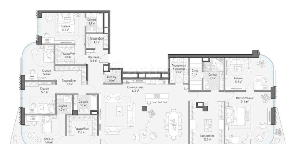 6-комн. квартира, 318 м2, 11/14 эт. Москва - изображение 1
