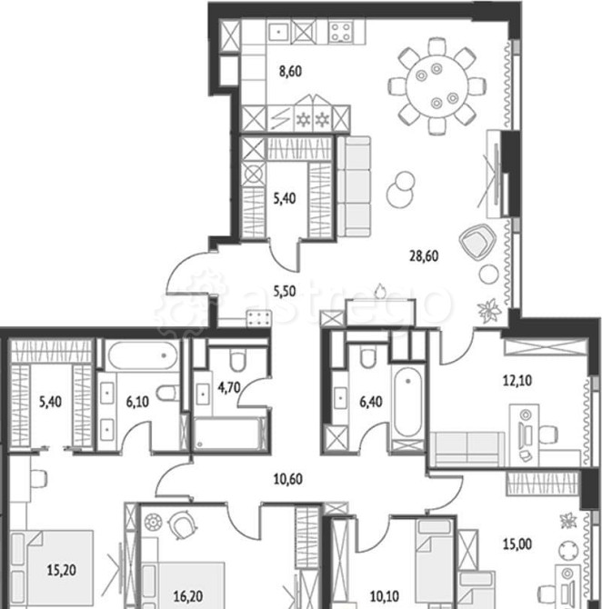 5-комн. квартира, 149.9 м2, 55/55 эт. Москва - изображение 1