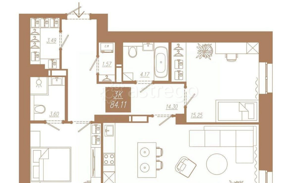 3-комн. квартира, 84.11 м2, 11/23 эт. Красноярск - изображение 1