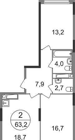 2-комн. квартира, 63 м2, 13/17 эт. Москва