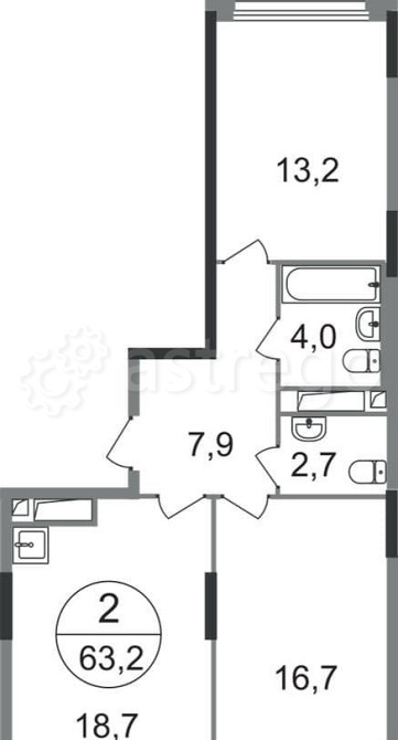 2-комн. квартира, 63 м2, 13/17 эт. Москва - изображение 1