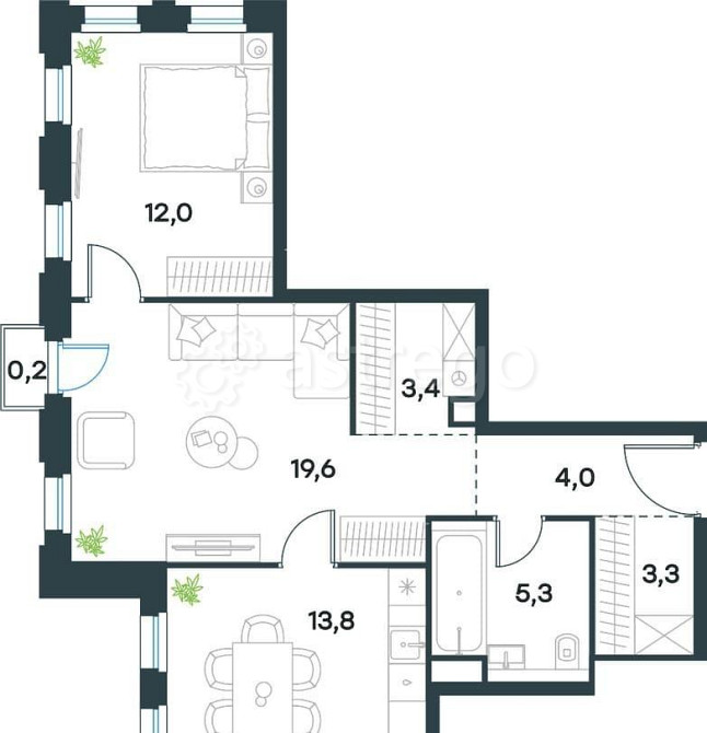 2-комн. квартира, 61.6 м2, 25/40 эт. Москва - изображение 1