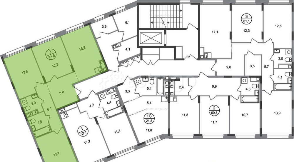 3-комн. квартира, 74 м2, 2/17 эт. Москва - изображение 7