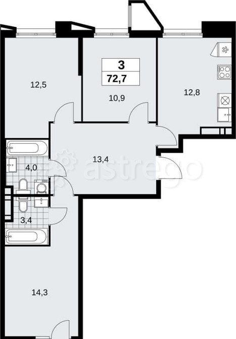3-комн. квартира, 72.7 м2, 10/17 эт. Москва - изображение 1