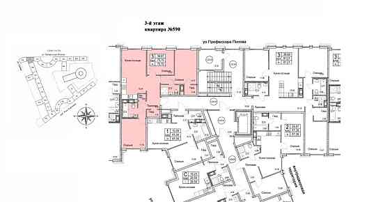 3-комн. квартира, 75.7 м2, 3/6 эт. Санкт-Петербург