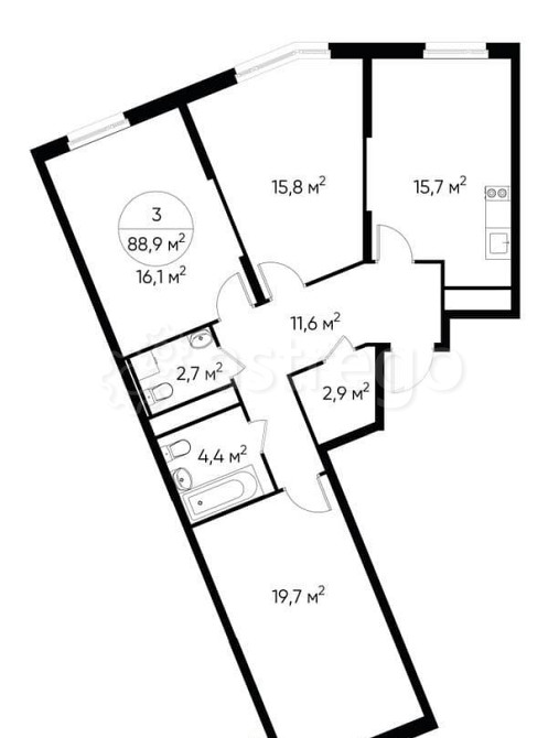 3-комн. квартира, 88 м2, 12/17 эт. Москва - изображение 1