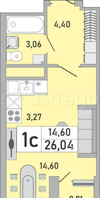 Студия, 26.04 м2, 20/24 эт. Уфа - изображение 1