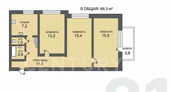 3-комн. квартира, 66.3 м2, 5/9 эт. Санкт-Петербург