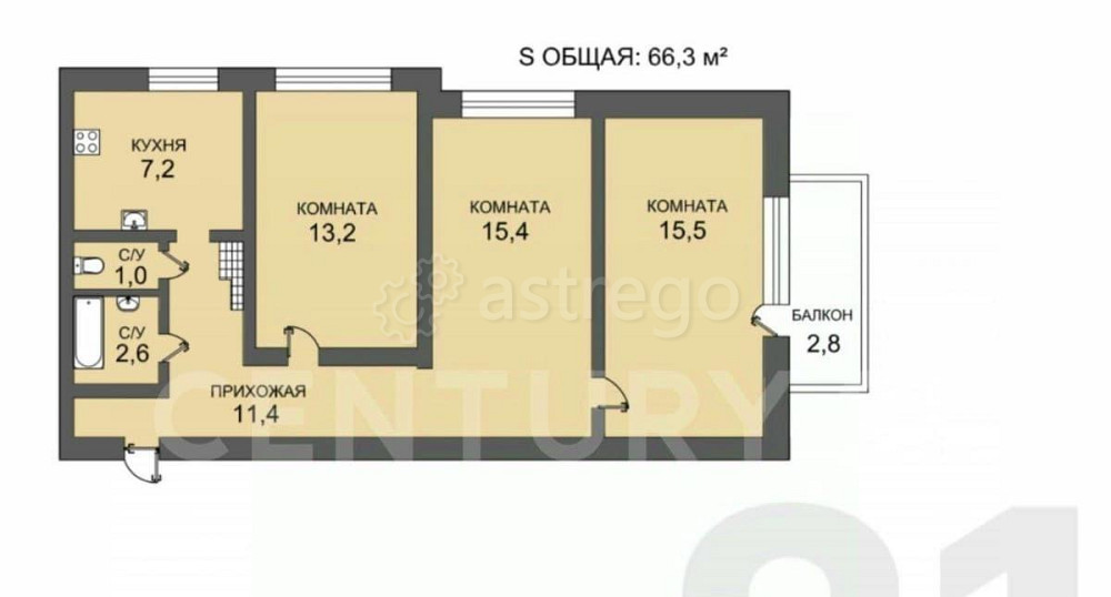 3-комн. квартира, 66.3 м2, 5/9 эт. Санкт-Петербург - изображение 2