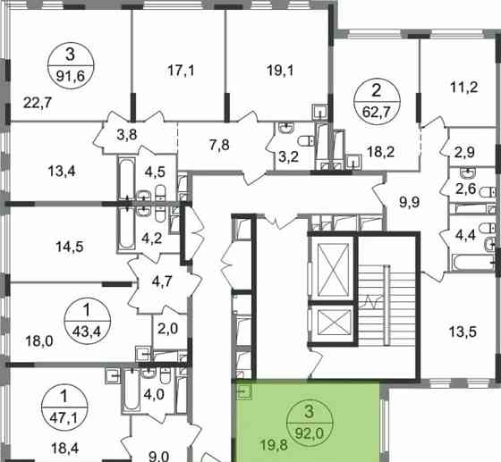3-комн. квартира, 92 м2, 15/17 эт. Москва
