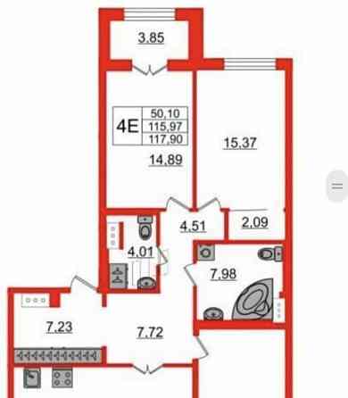 3-комн. квартира, 117.9 м2, 5/8 эт. Санкт-Петербург