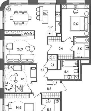 4-комн. квартира, 114.1 м2, 29/33 эт. Москва