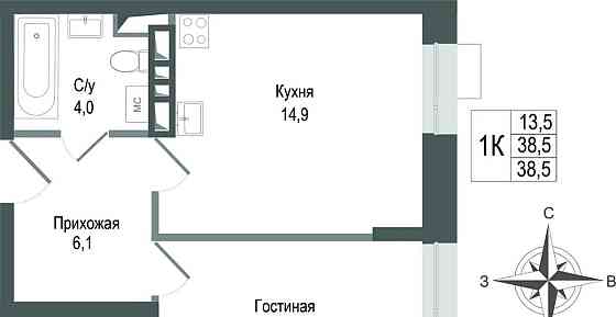 1-комн. квартира, 38.5 м2, 1/8 эт. Королев