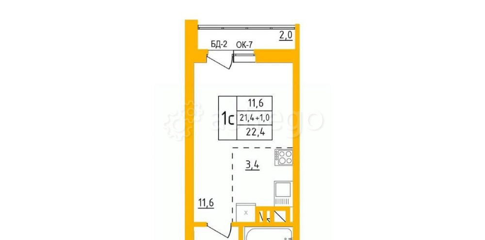 Студия, 22.1 м2, 26/27 эт. Уфа - изображение 1