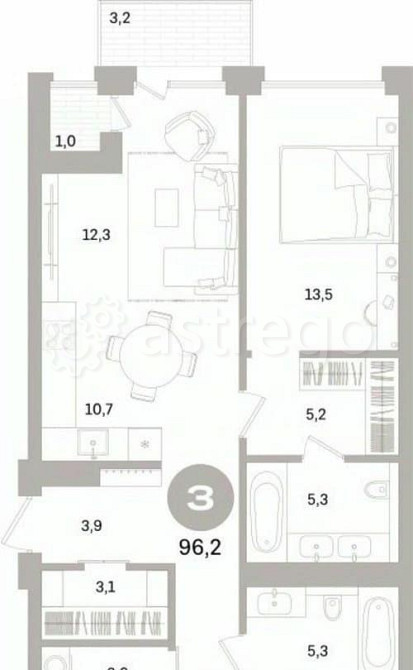 3-комн. квартира, 96.15 м2, 3/10 эт. Санкт-Петербург - изображение 6