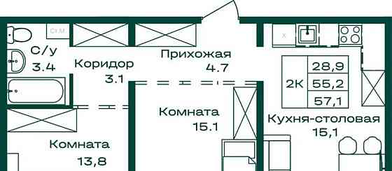 2-комн. квартира, 57.1 м2, 1/8 эт. Майма