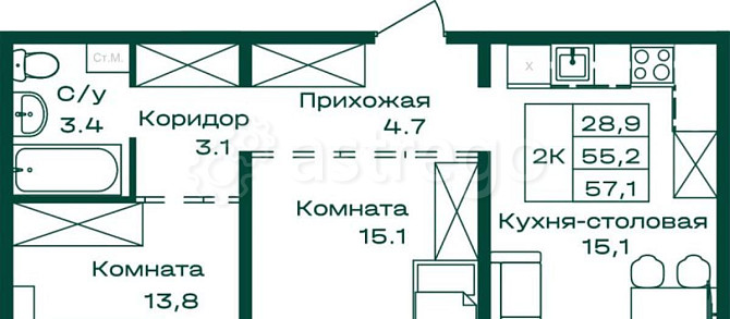 2-комн. квартира, 57.1 м2, 1/8 эт. Майма - изображение 1