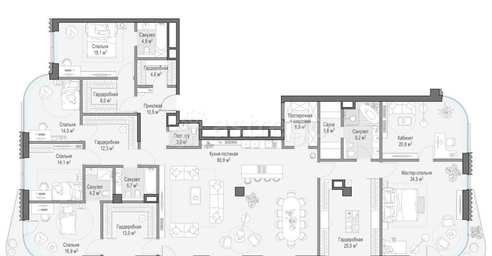 6-комн. квартира, 317 м2, 9/14 эт. Москва - изображение 7