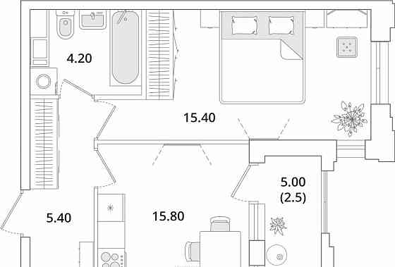 1-комн. квартира, 45.2 м2, 5/13 эт. Санкт-Петербург