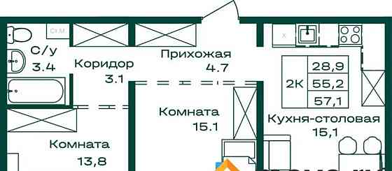 2-комн. квартира, 57.1 м2, 7/8 эт. Майма