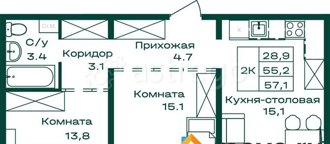 2-комн. квартира, 57.1 м2, 7/8 эт. Майма - изображение 1