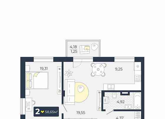 2-комн. квартира, 58.65 м2, 5/5 эт. Емельяново