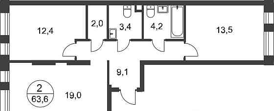 2-комн. квартира, 63 м2, 2/17 эт. Москва