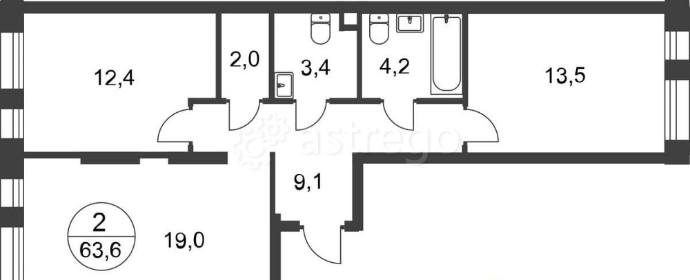 2-комн. квартира, 63 м2, 2/17 эт. Москва - изображение 1