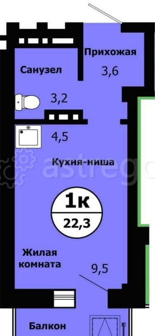 1-комн. квартира, 22.3 м2, 3/19 эт. Красноярск - изображение 1