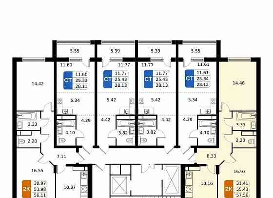 2-комн. квартира, 57.56 м2, 2/17 эт. Домодедово