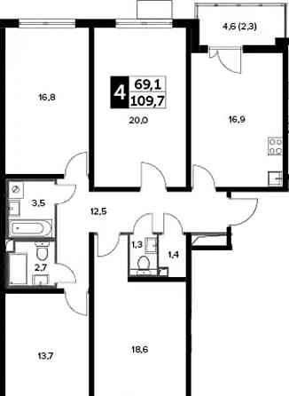 4-комн. квартира, 109.7 м2, 5/20 эт. Москва