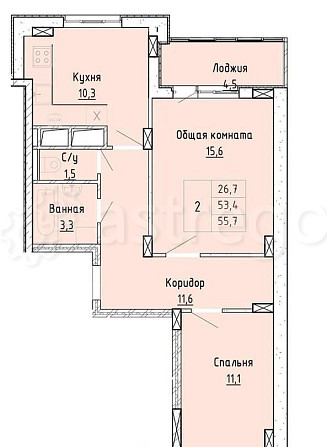2-комн. квартира, 57 м2, 3/8 эт. Дубовое - изображение 2