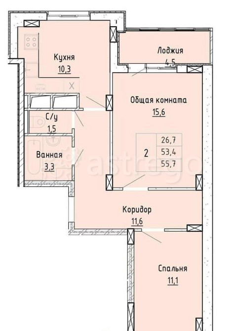 2-комн. квартира, 57 м2, 3/8 эт. Дубовое - изображение 2