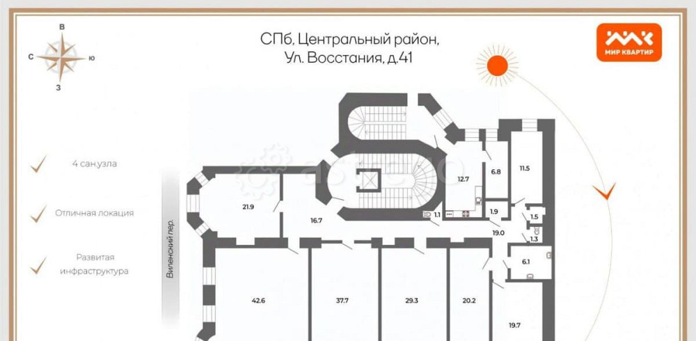 6-комн. квартира, 250 м2, 3/7 эт. Санкт-Петербург - изображение 4