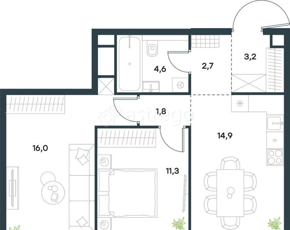 2-комн. квартира, 54.5 м2, 15/40 эт. Москва - изображение 1