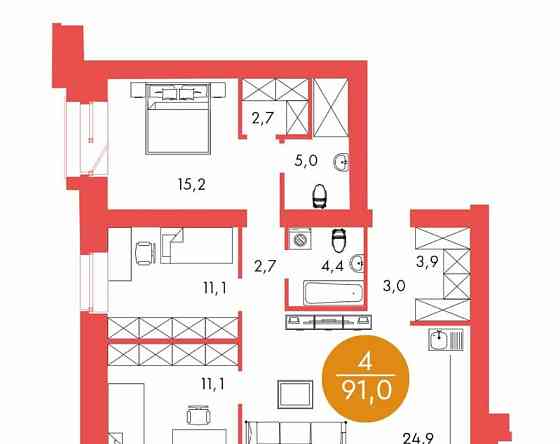 4-комн. квартира, 91 м2, 14/17 эт. Красноярск