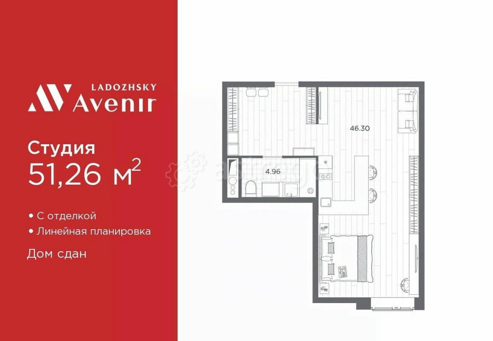 1-комн. апарт-ы, 51.26 м2, 10/14 эт. Санкт-Петербург - изображение 2