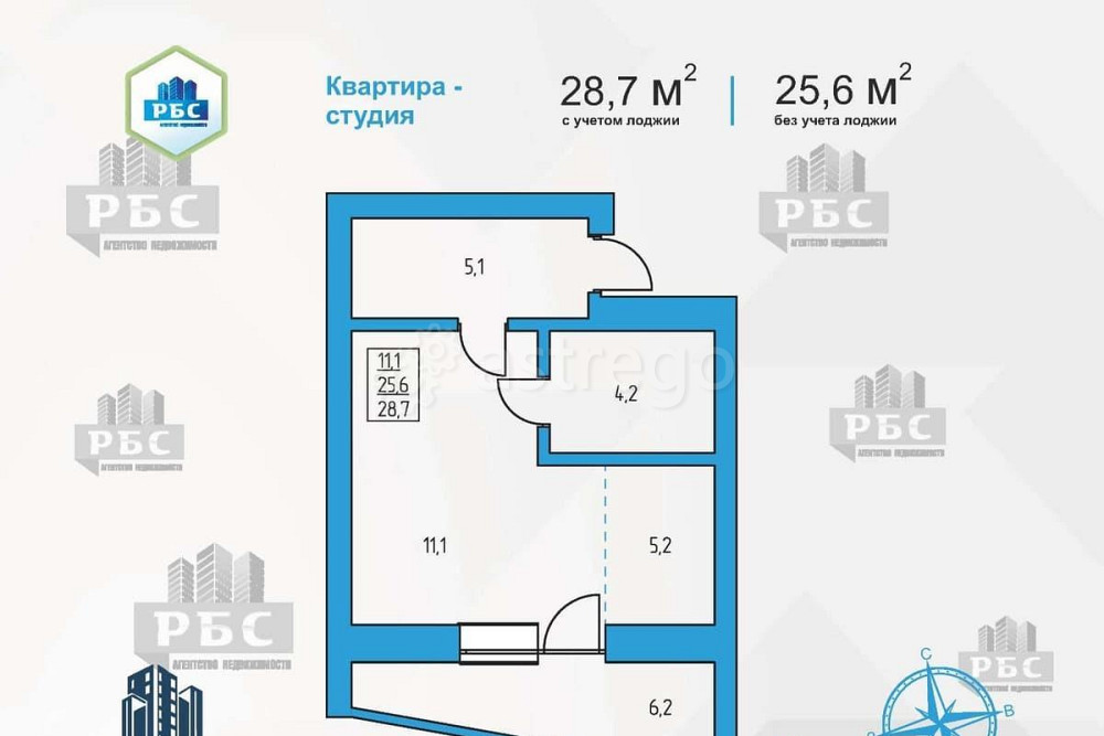 Студия, 28.7 м2, 10/16 эт. Благовещенск - изображение 3