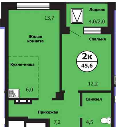 2-комн. квартира, 45.6 м2, 16/19 эт. Красноярск