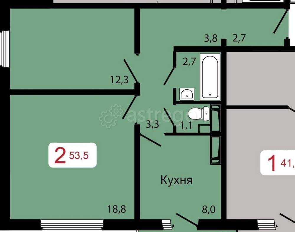2-комн. квартира, 53.5 м2, 11/17 эт. Красноярск - изображение 1