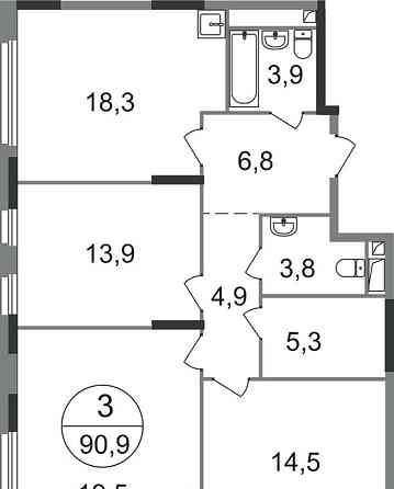 3-комн. квартира, 90 м2, 15/17 эт. Москва