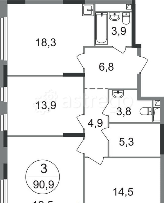 3-комн. квартира, 90 м2, 15/17 эт. Москва - изображение 1
