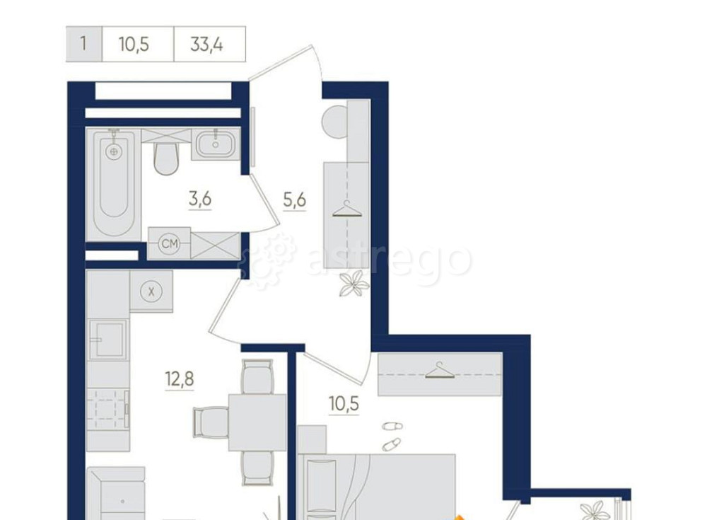 1-комн. квартира, 33.4 м2, 5/22 эт. Уфа - изображение 1