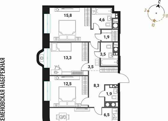 4-комн. квартира, 92.1 м2, 26/28 эт. Москва