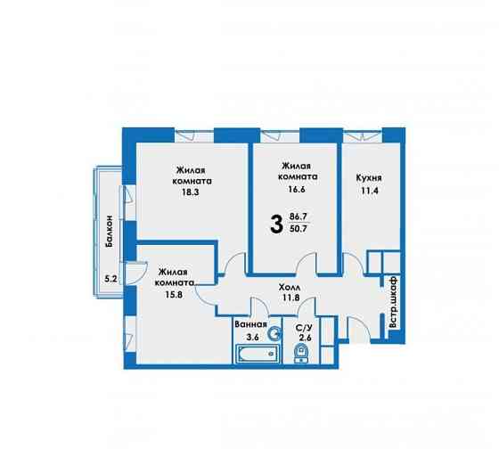 3-комн. квартира, 83.4 м2, 3/8 эт. Дзержинский