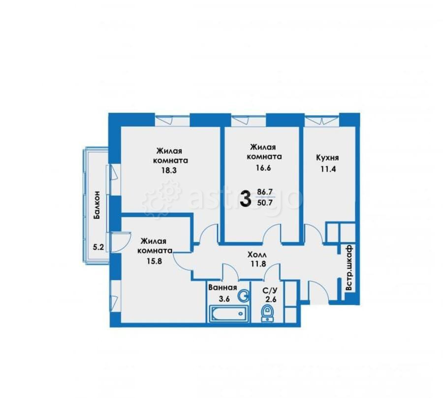 3-комн. квартира, 83.4 м2, 3/8 эт. Дзержинский - изображение 1