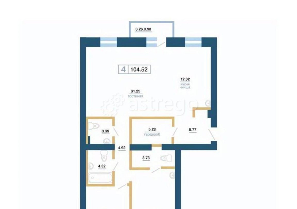 4-комн. квартира, 104.52 м2, 3/7 эт. Красноярск - изображение 4