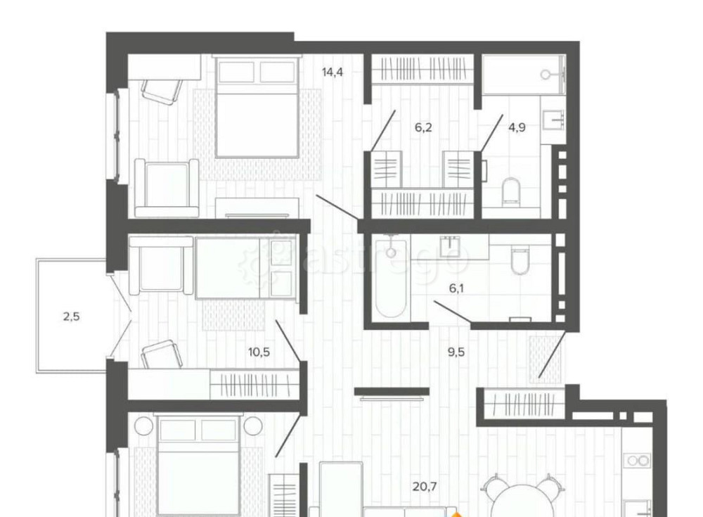 4-комн. квартира, 88.89 м2, 7/9 эт. Барнаул - изображение 1